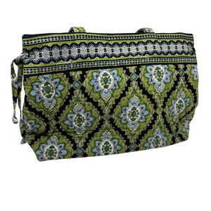 Vera Bradley Green and White Cambridge Cotton Shoulder Bag Vintage